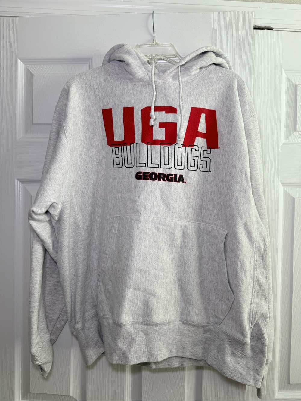 Champion UGA Bulldogs Hooded Sweatshirt - Light Gray and Red